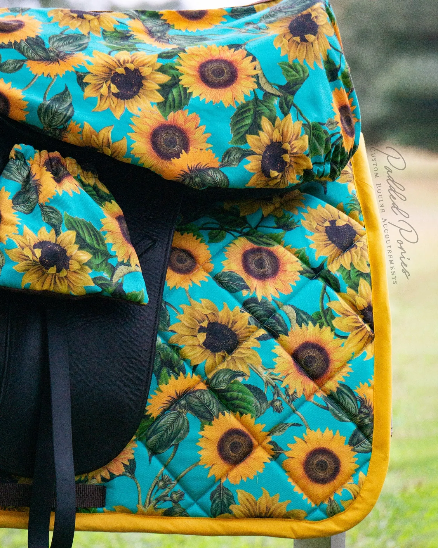 Custom Stirrup Covers Turquoise Sunflowers