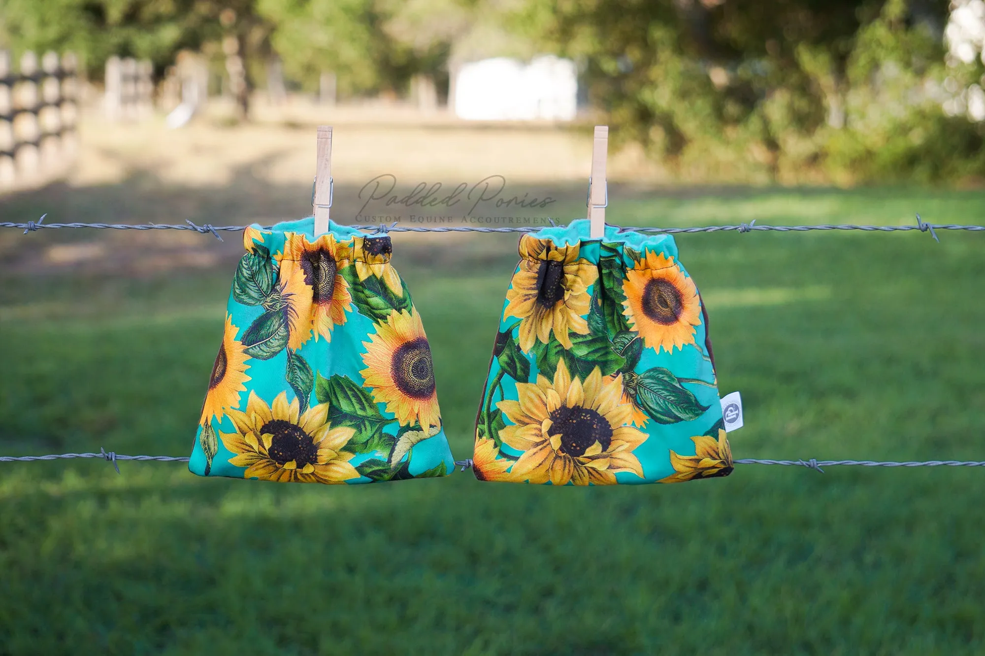Custom Stirrup Covers Turquoise Sunflowers