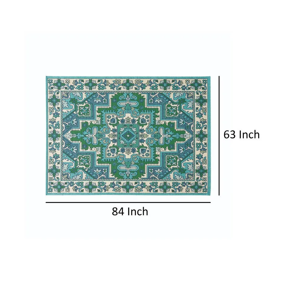 Dian Area Rug, 5 x 7, Ivory and Blue Indoor Outdoor, Medallion Design By Casagear Home