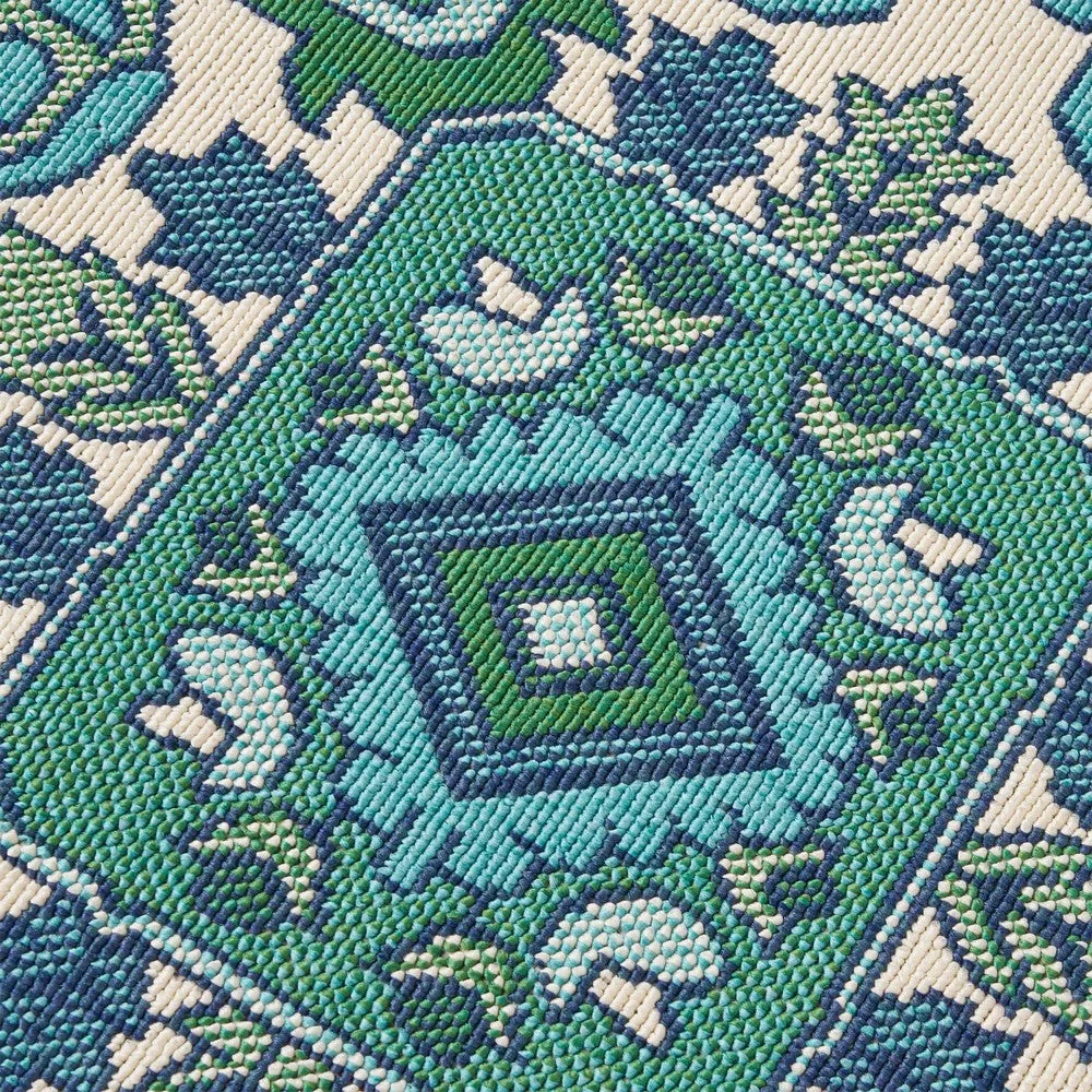 Dian Area Rug, 5 x 7, Ivory and Blue Indoor Outdoor, Medallion Design By Casagear Home