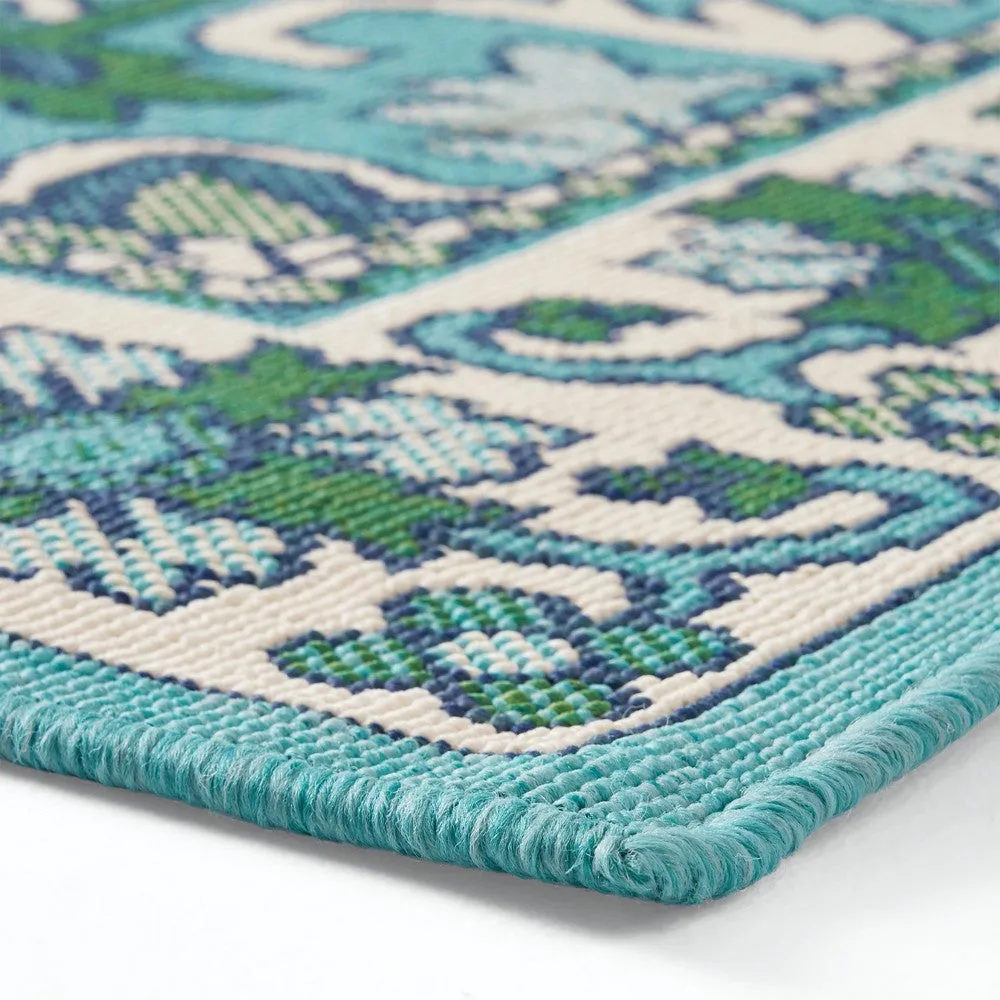 Dian Area Rug, 5 x 7, Ivory and Blue Indoor Outdoor, Medallion Design By Casagear Home