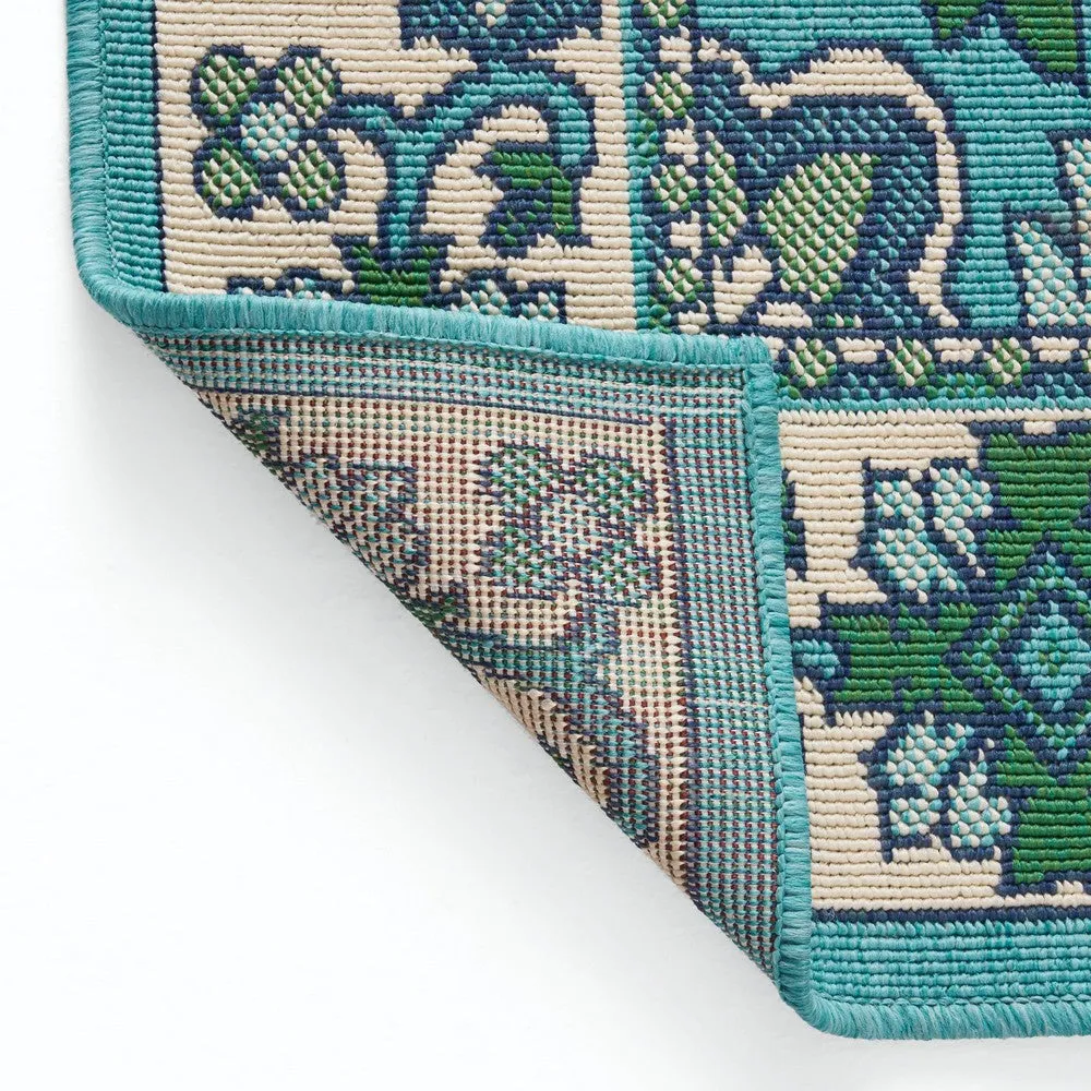 Dian Area Rug, 5 x 7, Ivory and Blue Indoor Outdoor, Medallion Design By Casagear Home