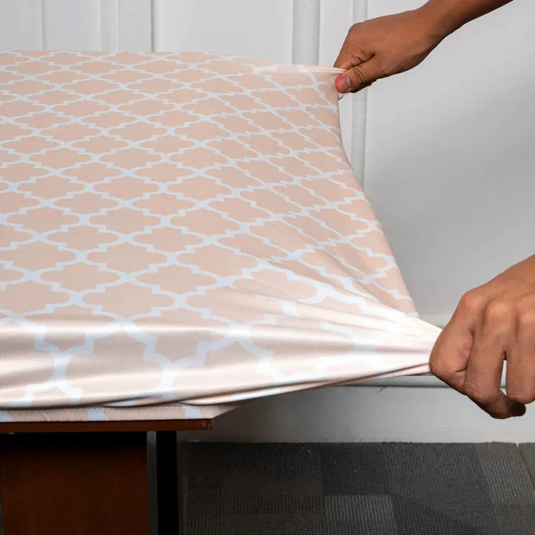 DivineTrendz Exclusive - Cream Diamond Elastic Table Cover
