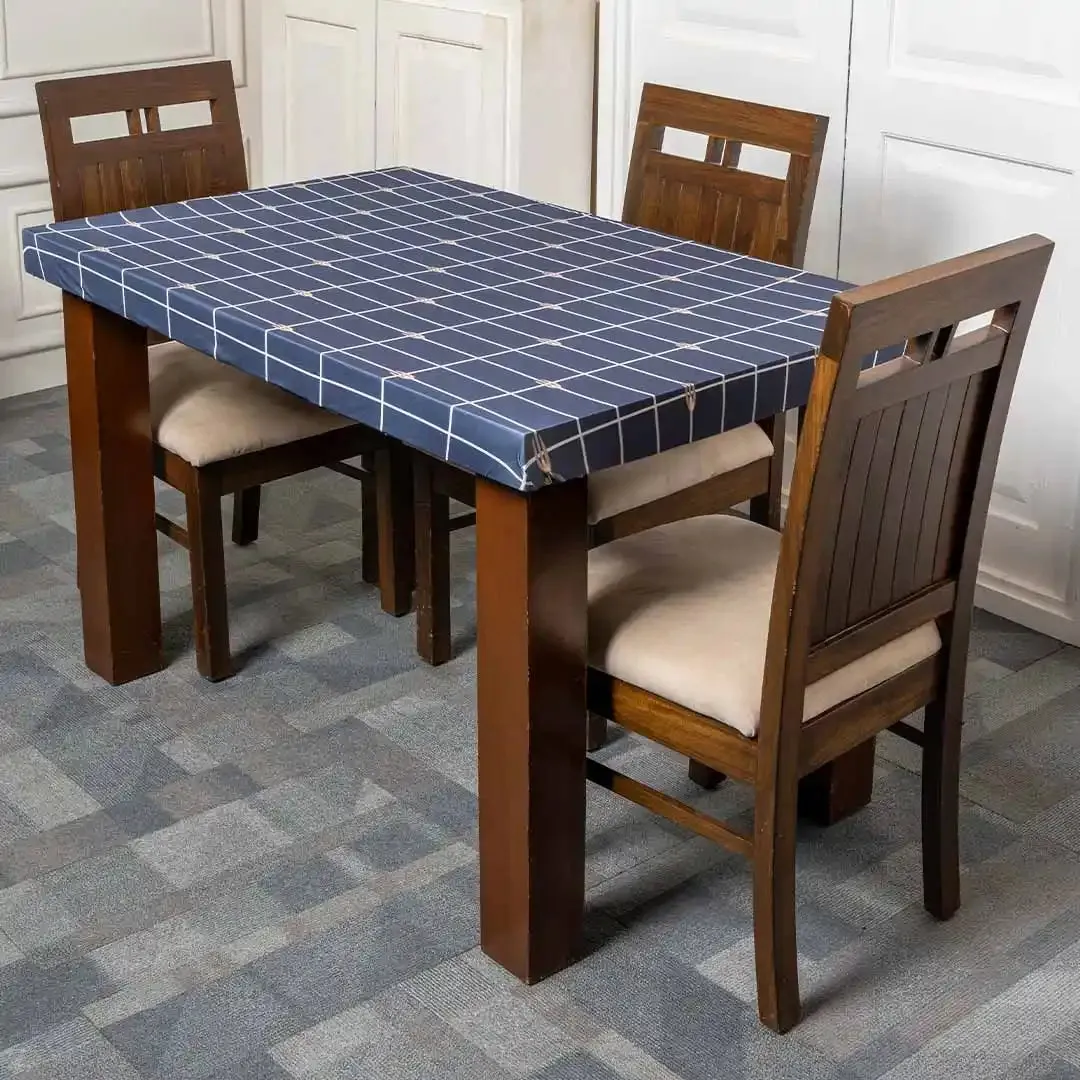 DivineTrendz Exclusive - Grey White Checks Elastic Table Cover