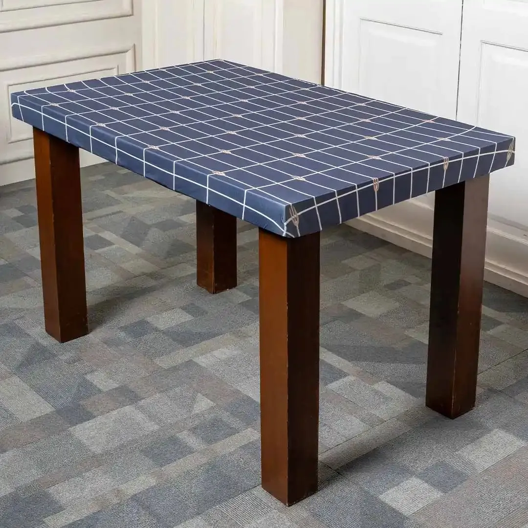 DivineTrendz Exclusive - Grey White Checks Elastic Table Cover
