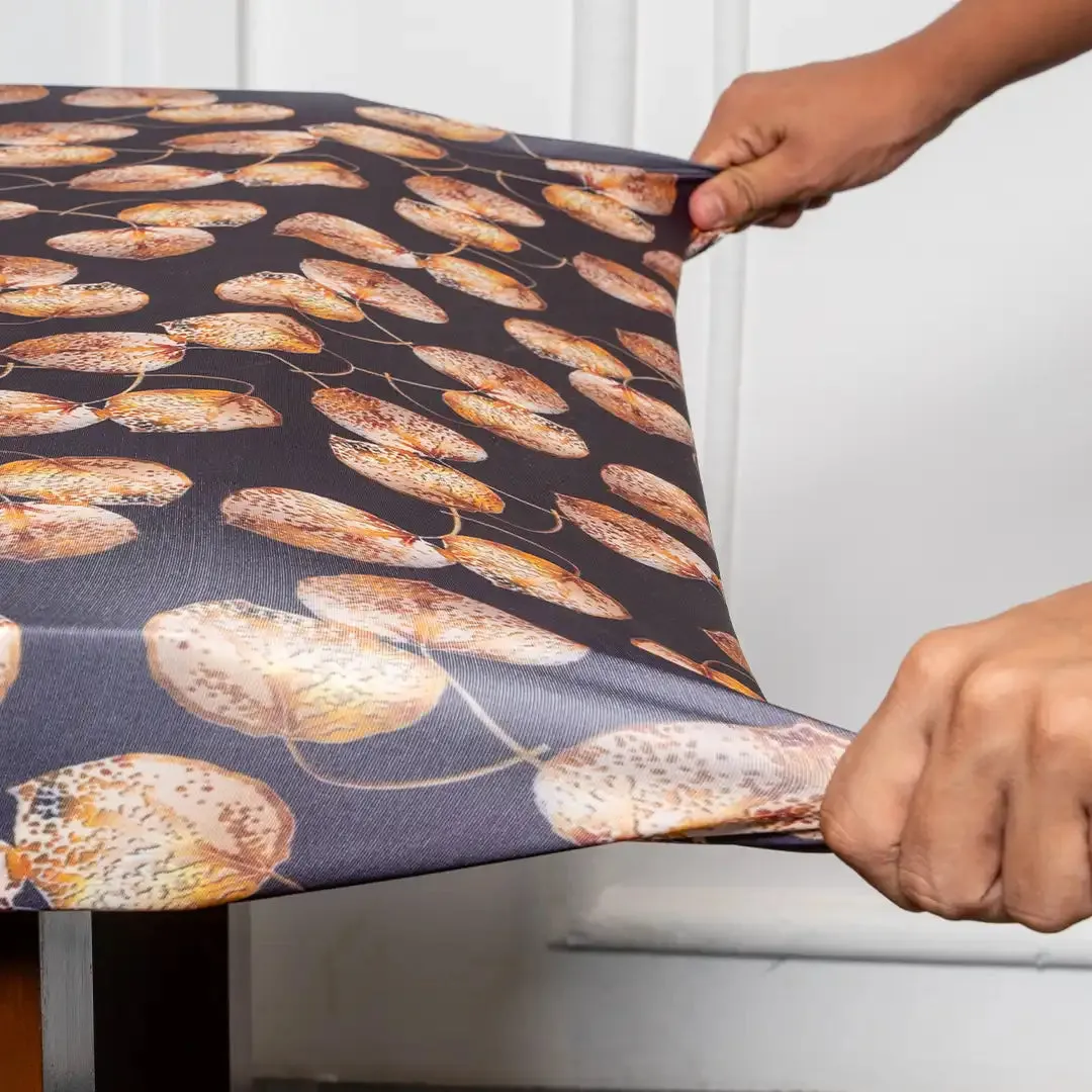 DivineTrendz Exclusive - Metalic Leaves Elastic Table Cover