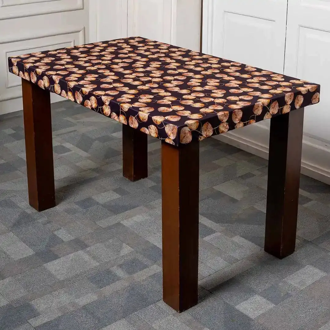 DivineTrendz Exclusive - Metalic Leaves Elastic Table Cover