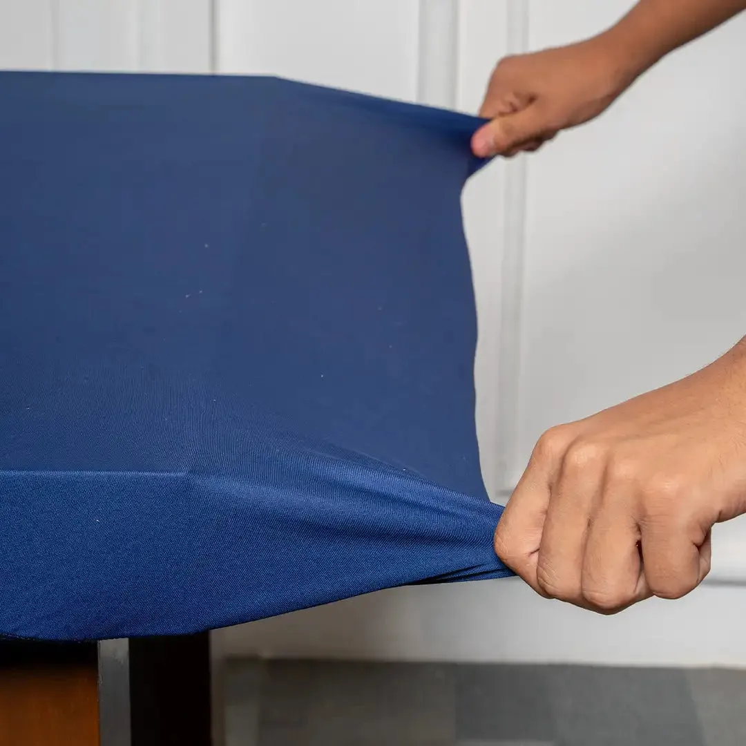 DivineTrendz Exclusive - Navy Blue Solid Elastic Table Cover