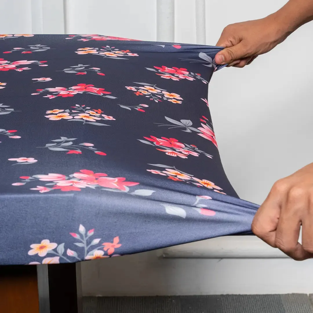 DivineTrendz Exclusive - Purple Flower Elastic Table Cover
