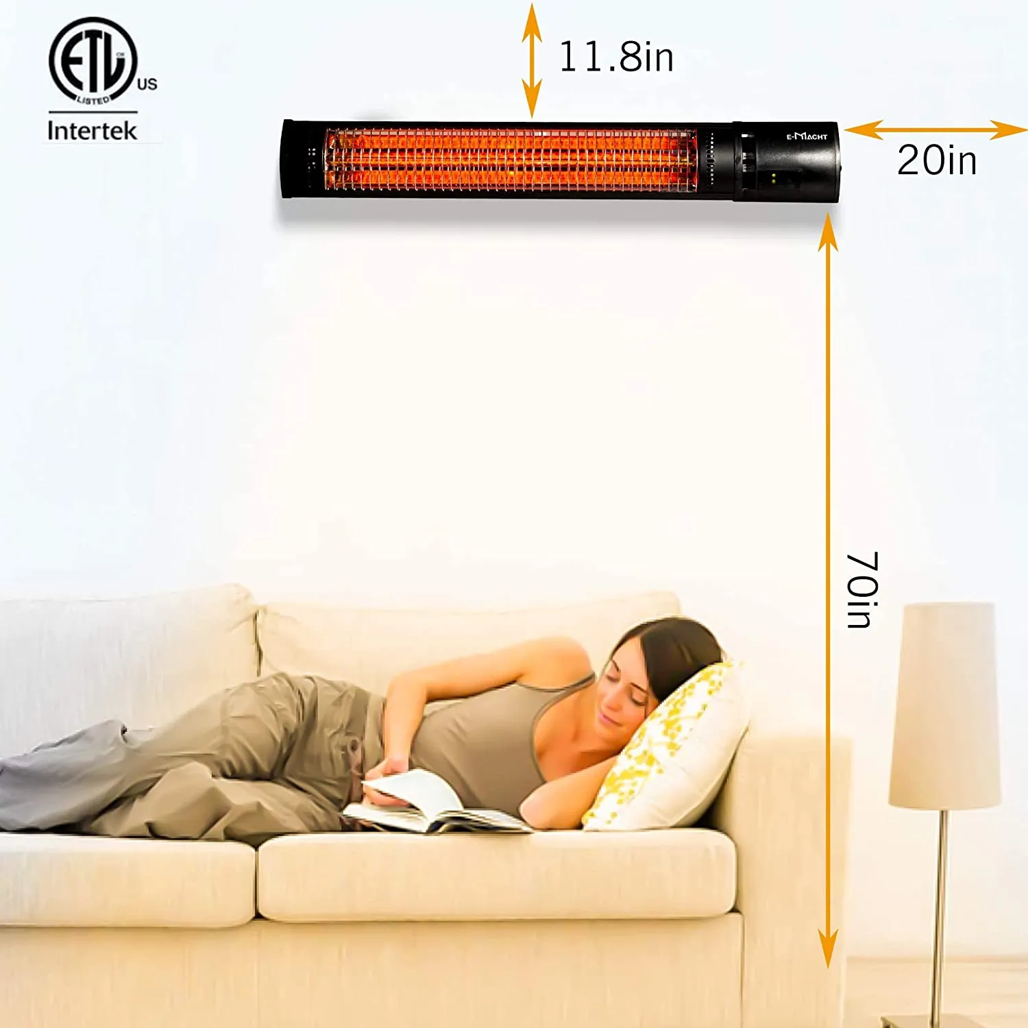 E-Macht 750W/1500W Wall Mounted Electric Patio Heater with Remote Control for Garage Ceiling Porch Home Backyard