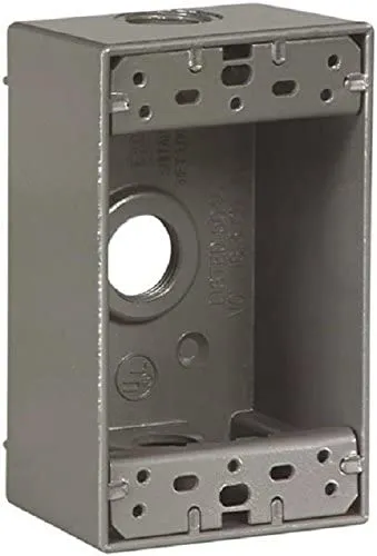 Eaton Cooper Wiring Weatherproof Outlet Box, Single Gang, 1/2"