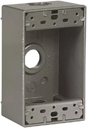 Eaton Cooper Wiring Weatherproof Outlet Box, Single Gang, 1/2"