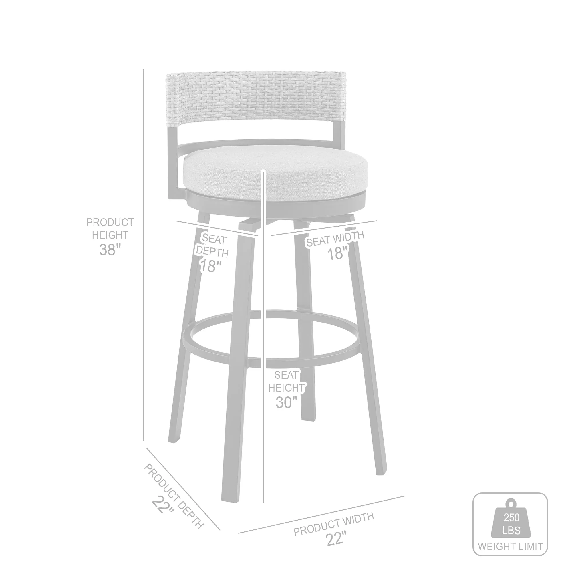 Encinitas Outdoor Patio Swivel Bar Stool in Aluminum and Wicker with Grey Cushions By Armen Living