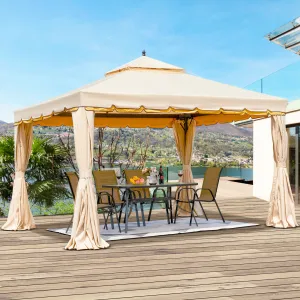 Erommy 10' x 12' Outdoor Canopy Gazebo, Double Roof Patio Gazebo Steel Frame with Netting and Shade Curtains for Garden, Patio, Party Canopy, Beige