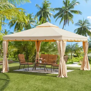 Erommy 12' x 12' Outdoor Canopy Gazebo, Double Roof Patio Gazebo Steel Frame with Netting and Shade Curtains for Garden,Patio,Party Canopy, Beige