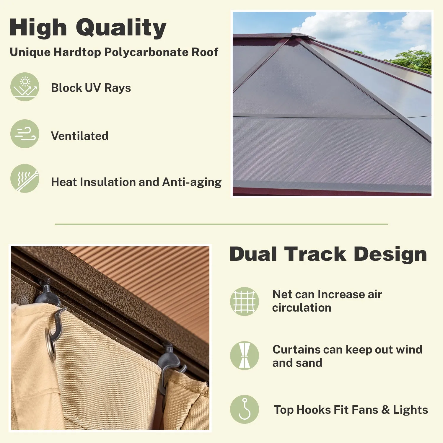 EROMMY 12' x 16'  Hardtop Gazebo, Outdoor Polycarbonate Roof Canopy, Aluminum Frame Permanent Pavilion