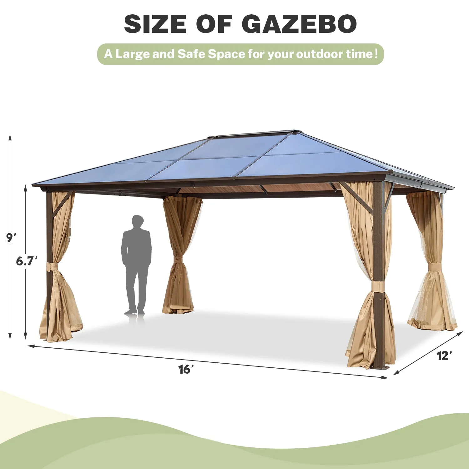EROMMY 12' x 16'  Hardtop Gazebo, Outdoor Polycarbonate Roof Canopy, Aluminum Frame Permanent Pavilion