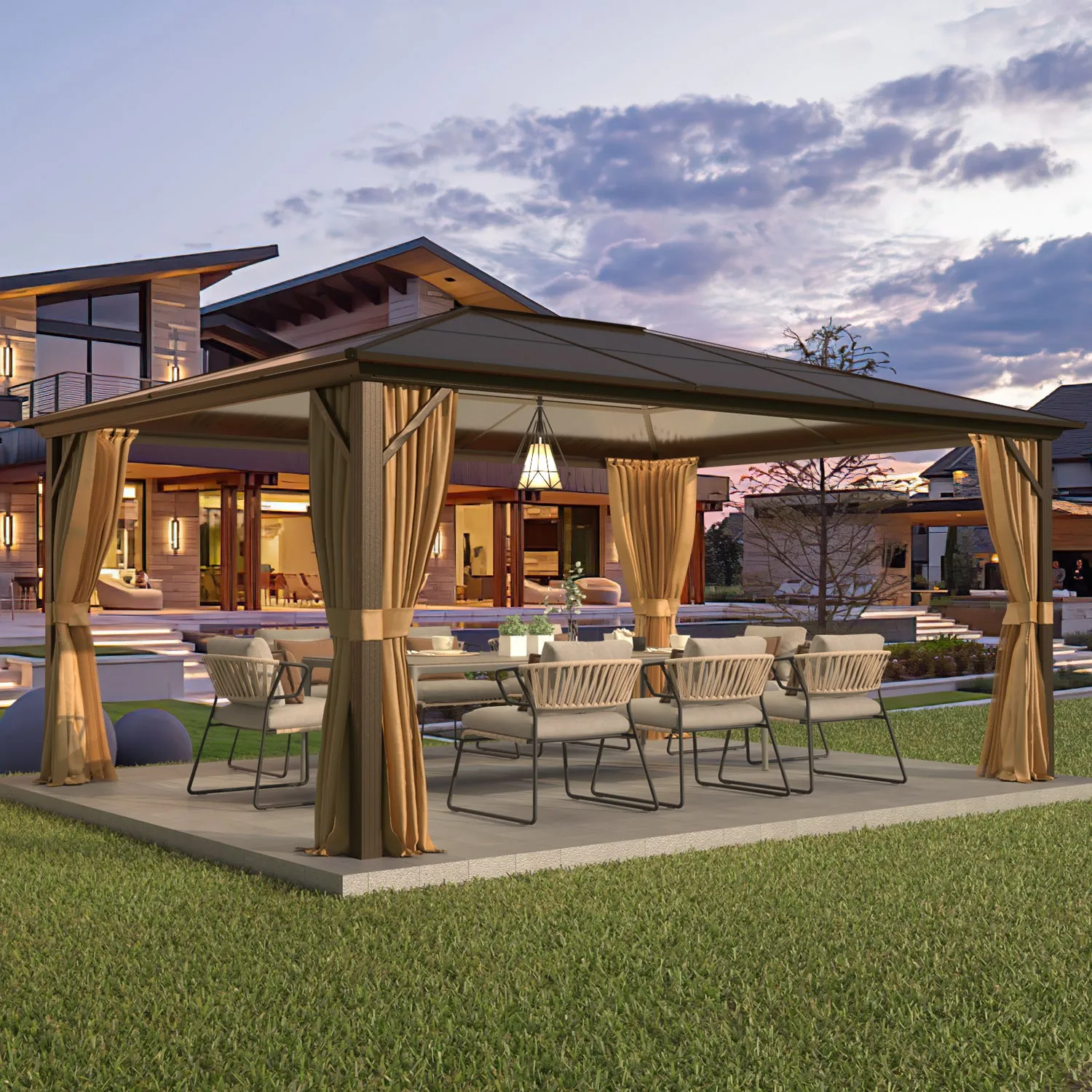EROMMY 12' x 16'  Hardtop Gazebo, Outdoor Polycarbonate Roof Canopy, Aluminum Frame Permanent Pavilion