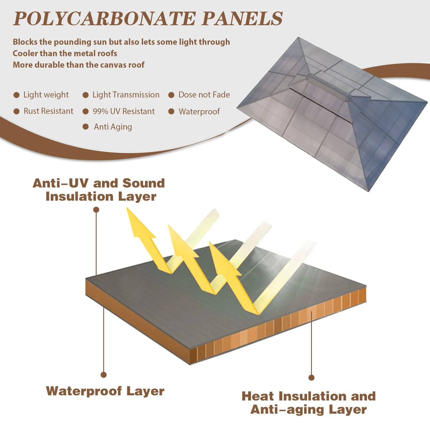 EROMMY 12' x 16' Patio Hardtop Gazebos Canopy Polycarbonate Double-Roof w/ Netting & Curtains