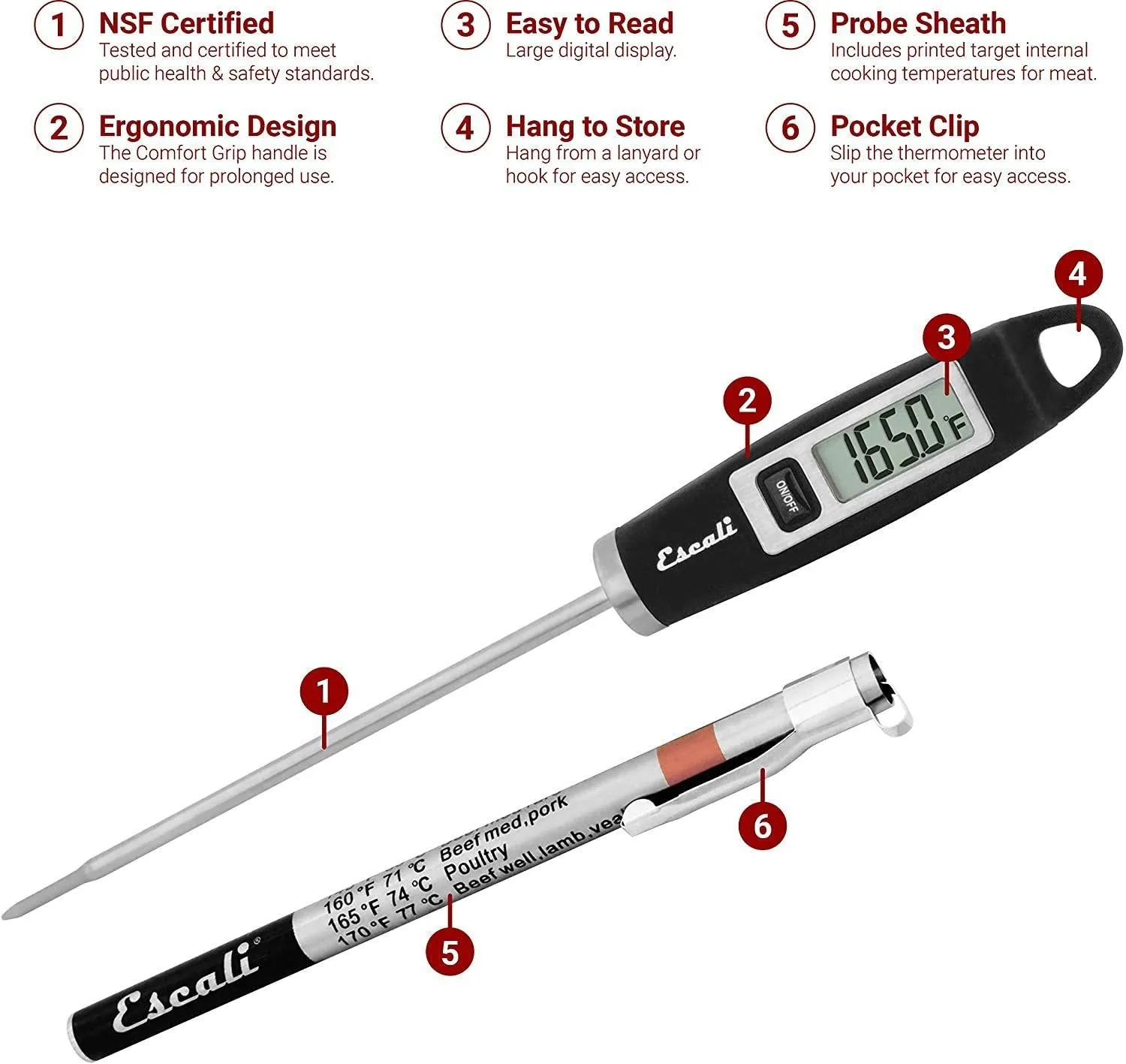 Escali Gourmet Digital Thermometer - Black (NSF Certified)