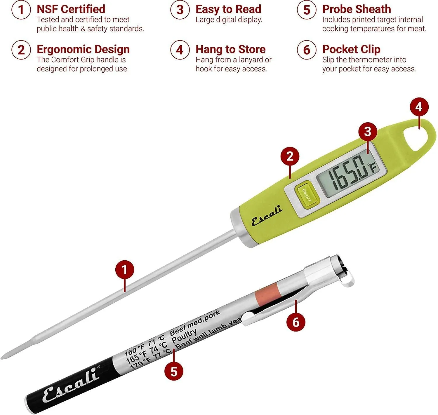 Escali Gourmet Digital Thermometer - Green (NSF Certified)