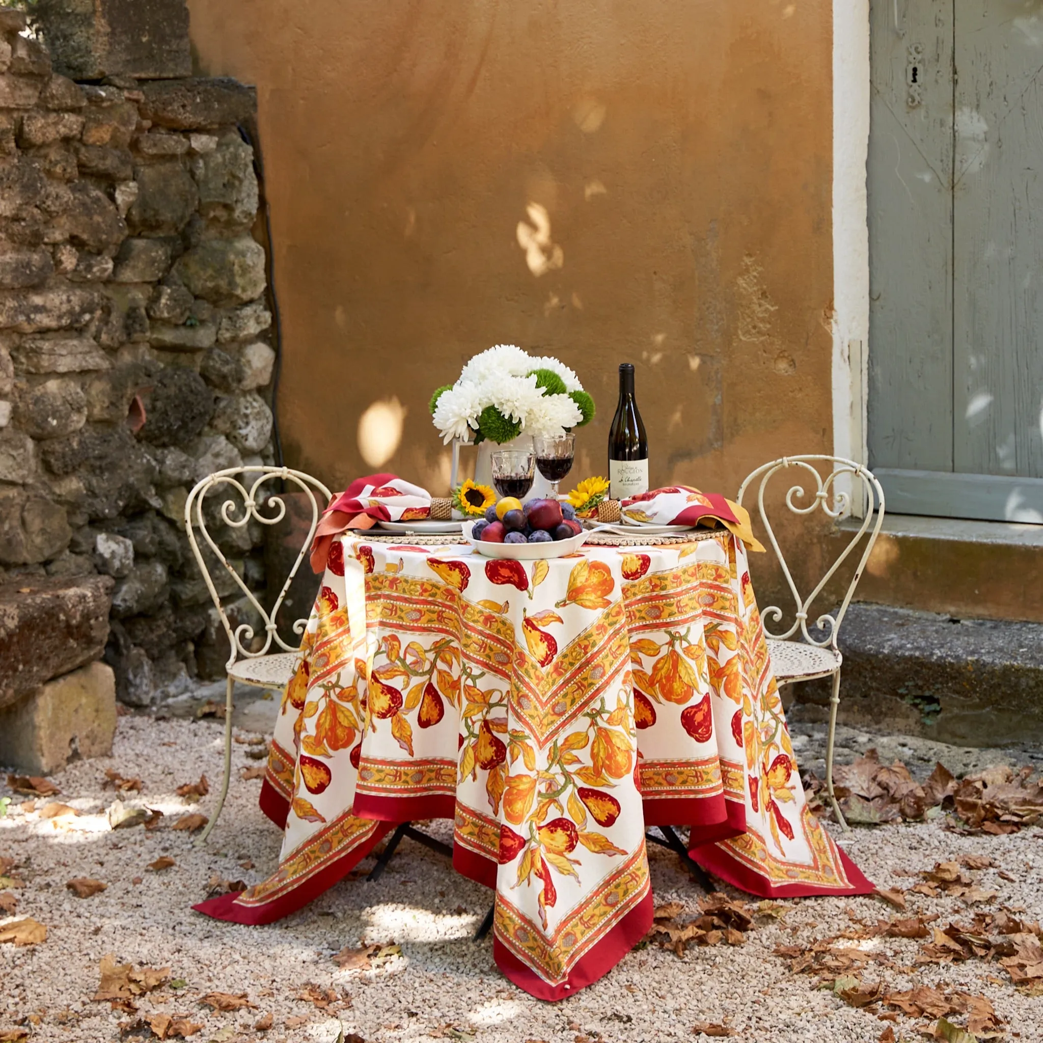 French Tablecloth Orchard Pear Burgundy