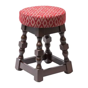 FT463 Classic Dark Wood Low Bar Stool with Red Diamond Seat (Pack of 2)