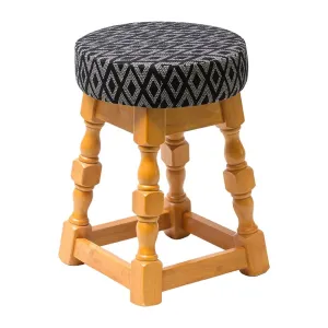 FT468 Classic Soft Oak Low Bar Stool with Black Diamond Seat (Pack of 2)