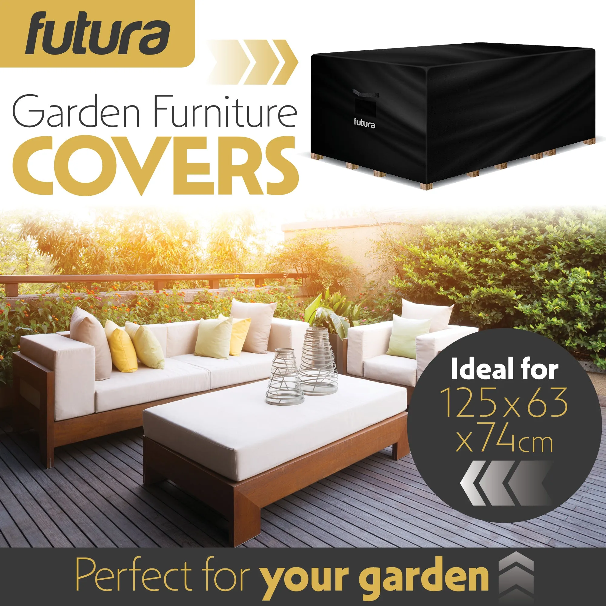 Futura Garden Furniture Cover Weatherproof 125 x 63 x 74cm Rectangular Heavy Duty Rip Resistant Oxford Fabric