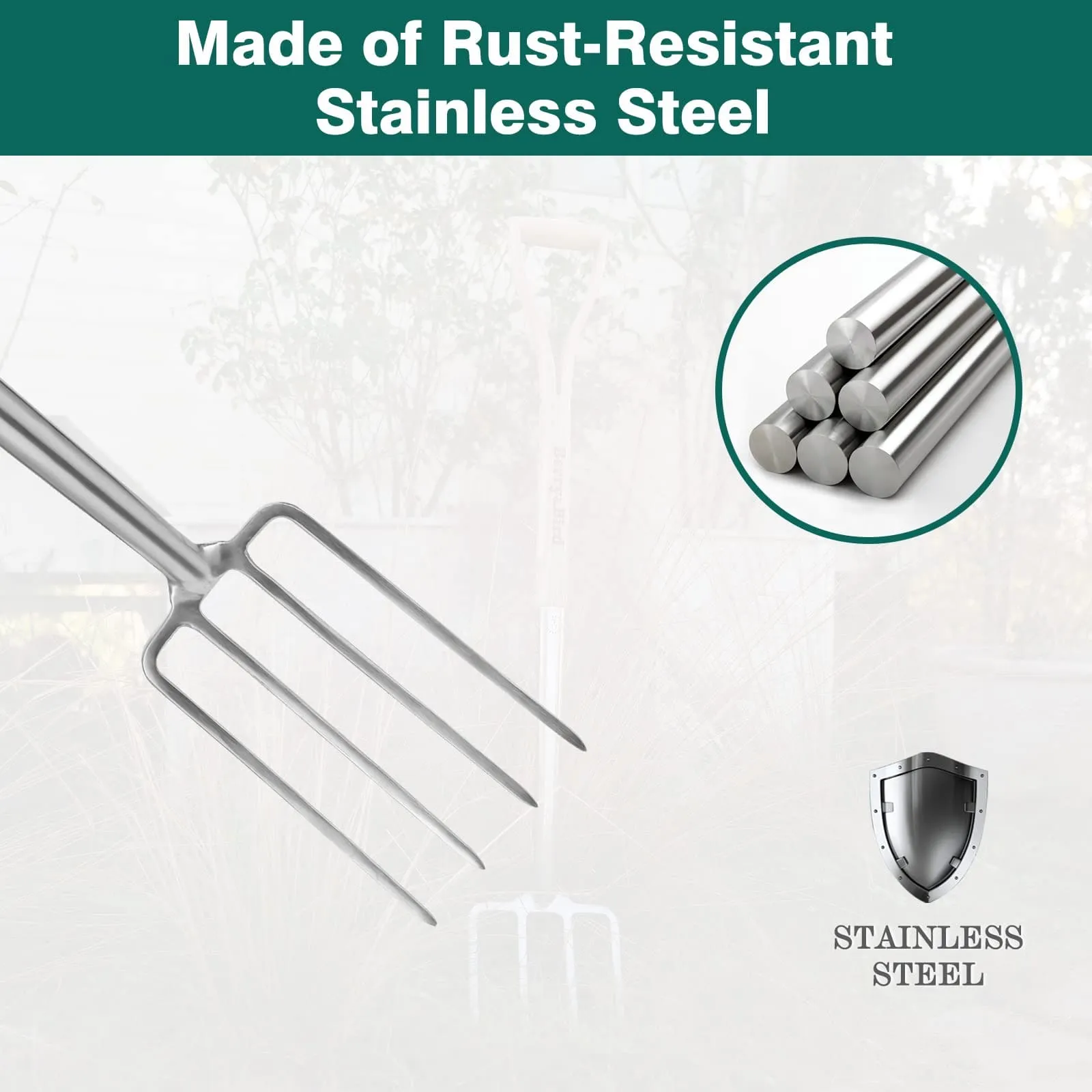 Garden Tools 4-Tine Stainless Steel Heavy Duty Spading Fork 43.9 inches D-Grip Handle