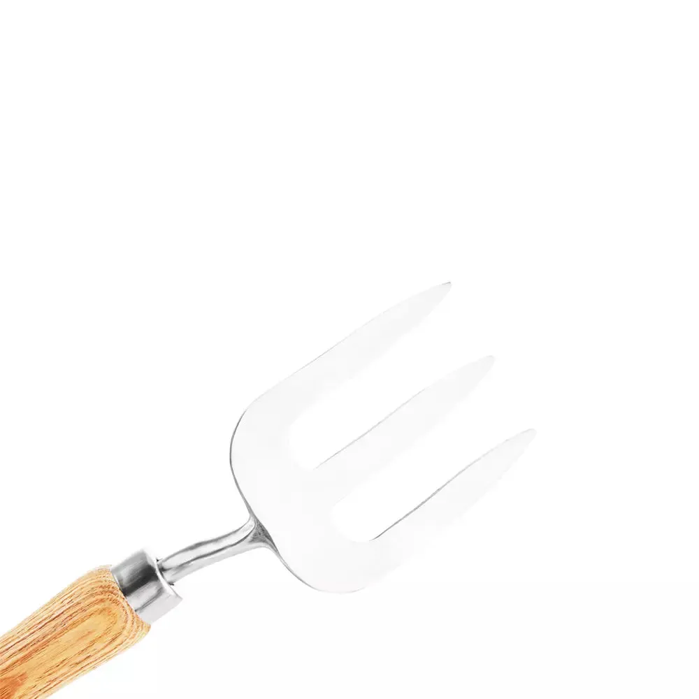 Garden Tools Lighter Range Hand Fork 9.37 inch Stainless Steel Hand Weed Fork with Wood Handle