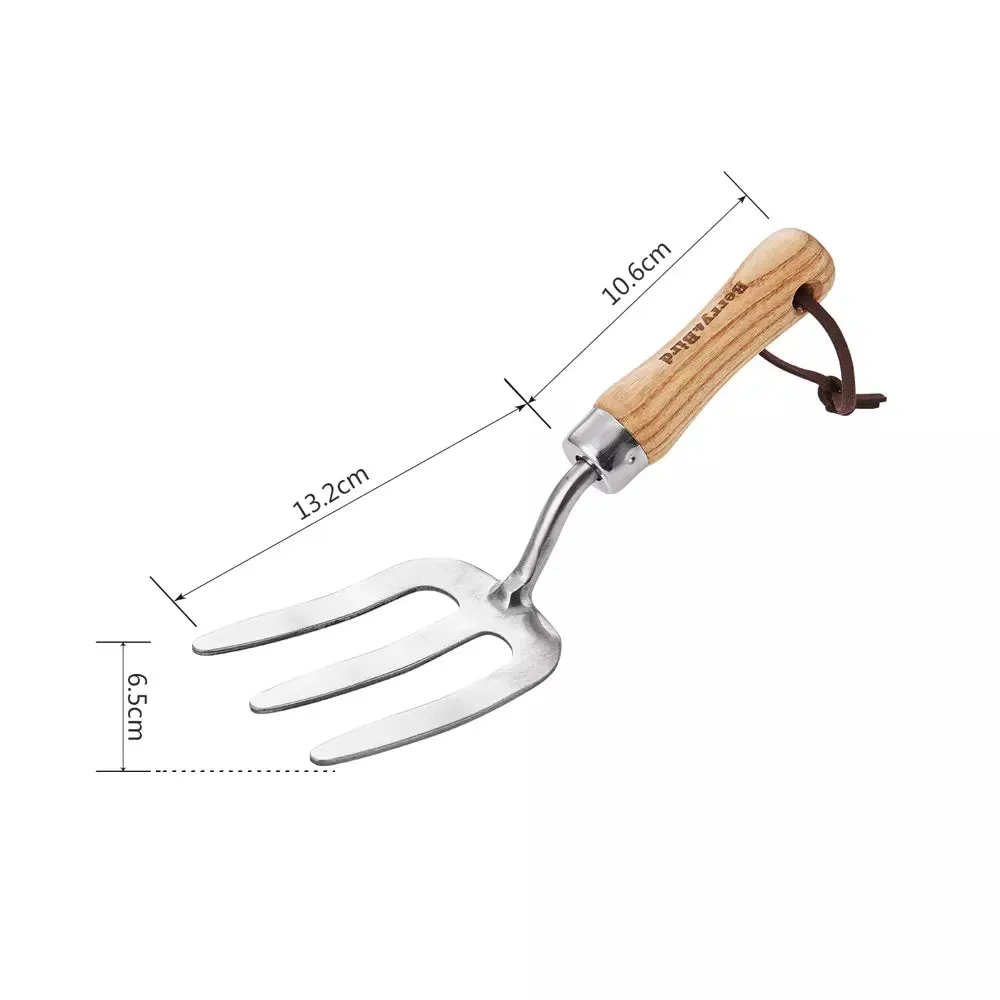 Garden Tools Lighter Range Hand Fork 9.37 inch Stainless Steel Hand Weed Fork with Wood Handle