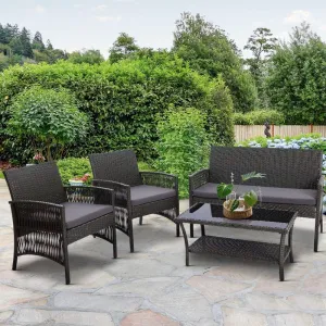 Gardeon Four Piece Outdoor Furniture Lounge Setting Wicker Dining Set Grey