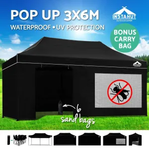Gazebo Pop Up Marquee 3x6m Folding Wedding Tent Gazebos Shade Black