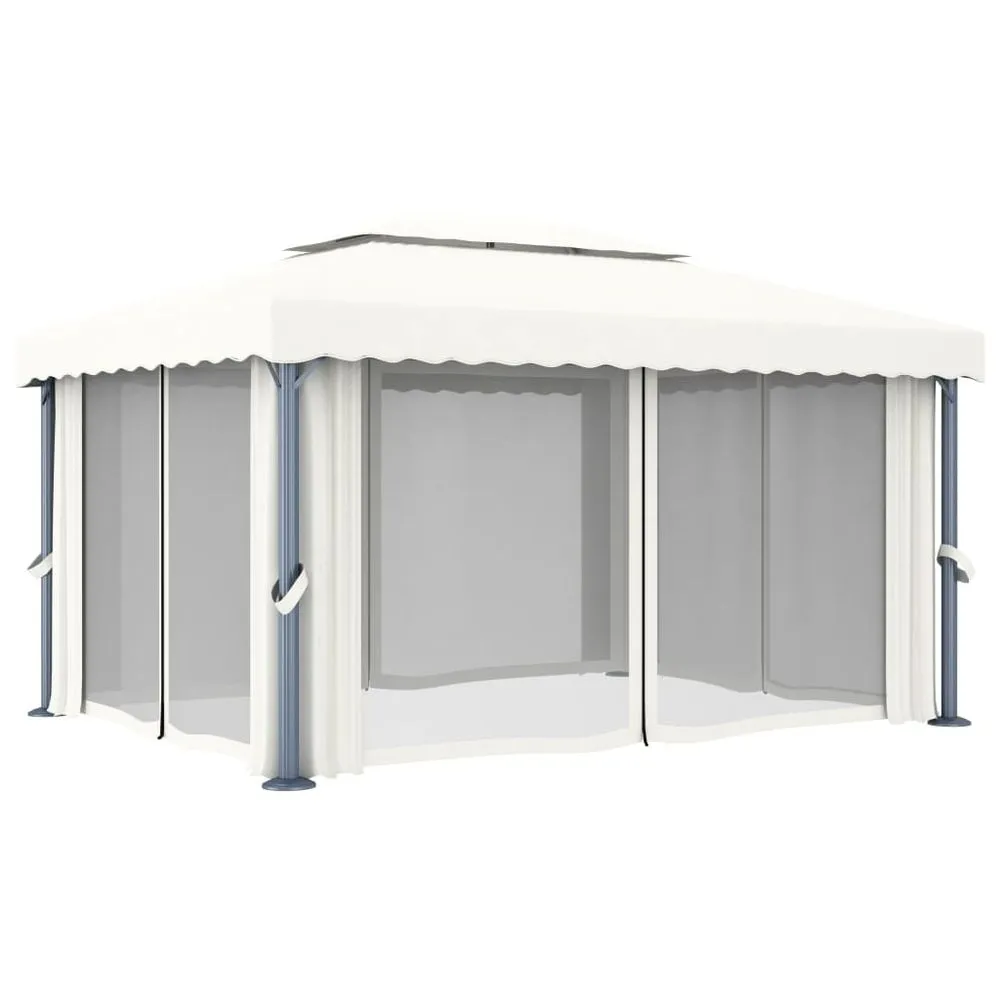 Gazebo with Curtain 4x3 m Cream White Aluminium