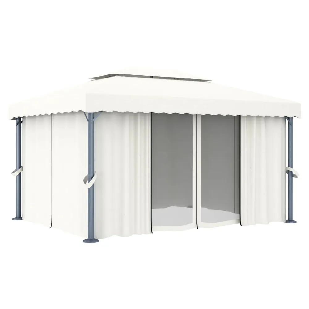Gazebo with Curtain 4x3 m Cream White Aluminium
