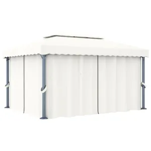 Gazebo with Curtain 4x3 m Cream White Aluminium