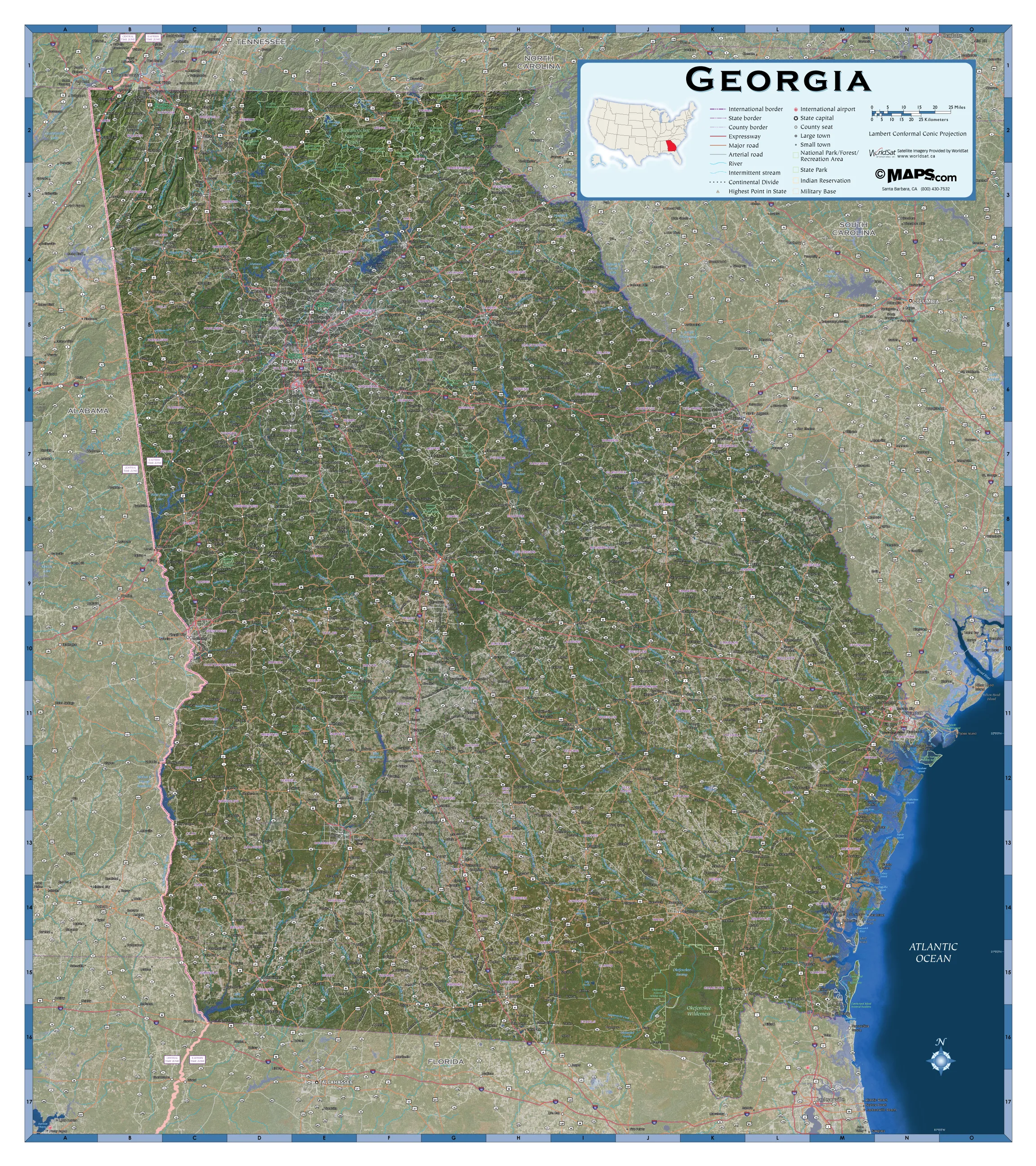 Georgia Satellite Wall Map