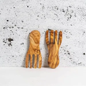 Gharyan Olive Wood Salad Servers Flat Forks Set | Tunisia