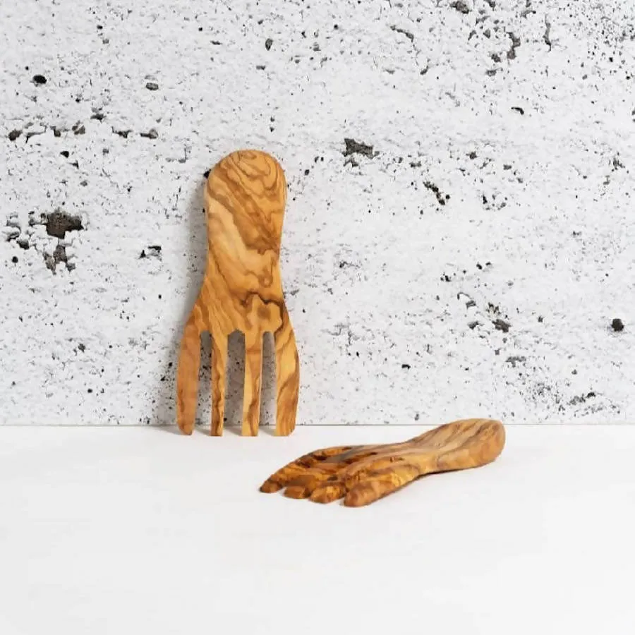 Gharyan Olive Wood Salad Servers Flat Forks Set | Tunisia
