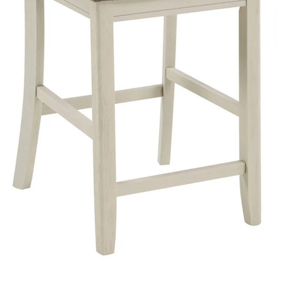 Glee 26 Inch Counter Height Chair, Set of 2, Antique White and Brown Finish By Casagear Home