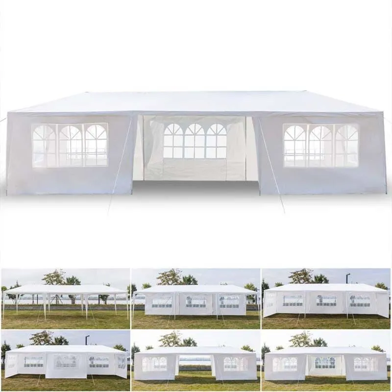 GrandShoppersHub  10' x 30' Canopy Tent Heavy Duty Wedding Party Tent Outdoor Canopy with 6 Removable & 2 Doorways for Wedding Events Beachs BBQs