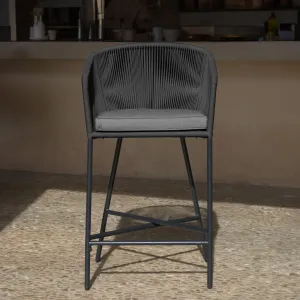 Hali Black Rope Garden Bar Stool with Cushion - Set of 4