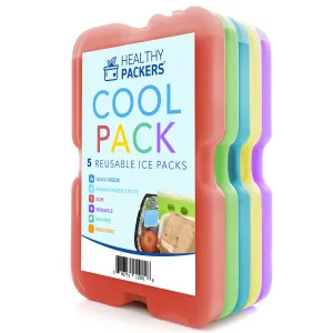 Healthy Packers Ice Packs for Lunch Boxes & Coolers | Slim & Long-Lasting Reusable Ice Pack for Lunch Box | Great for the Beach & Camping (Set of 5)