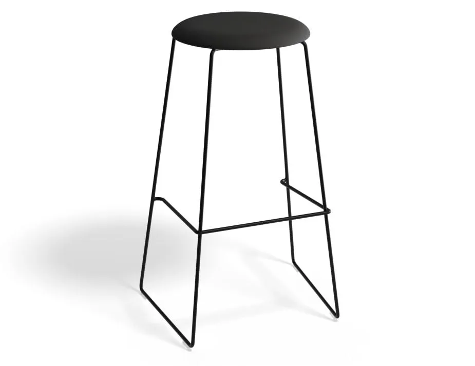 Hugo Bar Stool - Black - Fabric Seat - 67cm Kitchen Height - Grey Fabric Seat