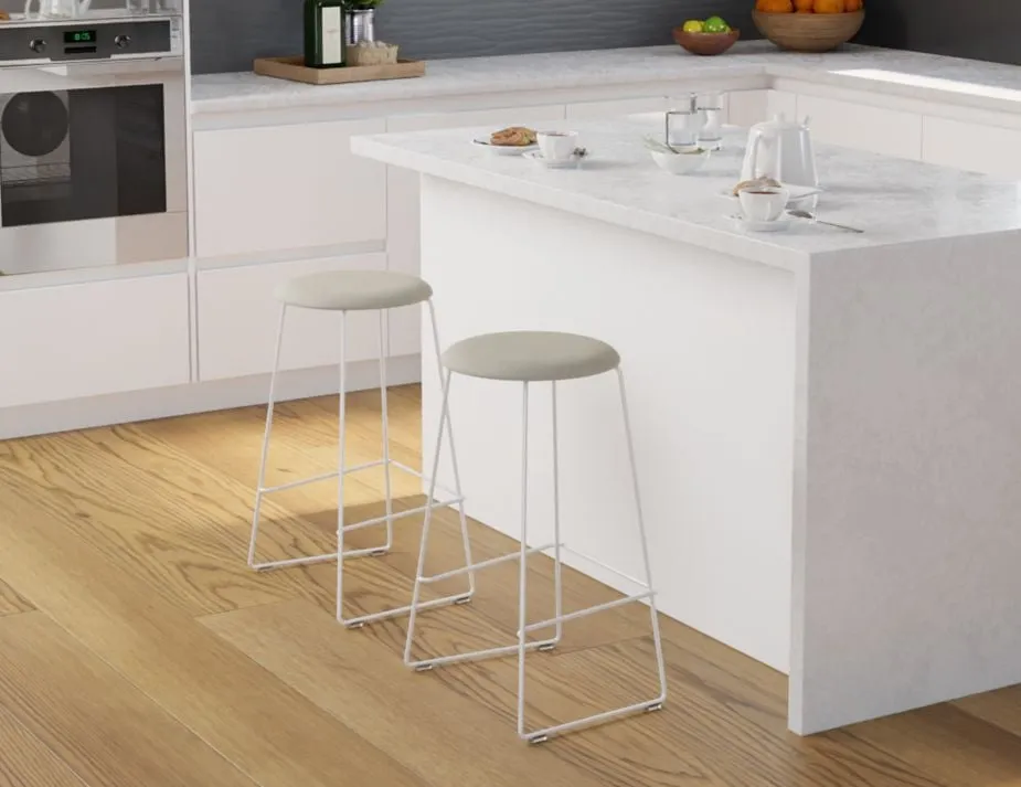 Hugo Bar Stool - White - Fabric Seat - 67cm Kitchen Height - Anthracite Fabric Seat