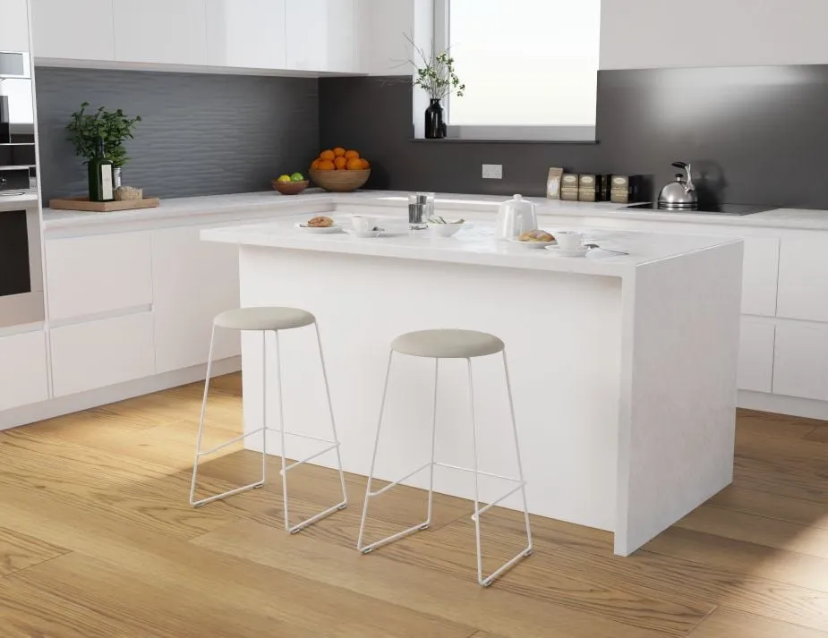 Hugo Bar Stool - White - Fabric Seat - 67cm Kitchen Height - Anthracite Fabric Seat