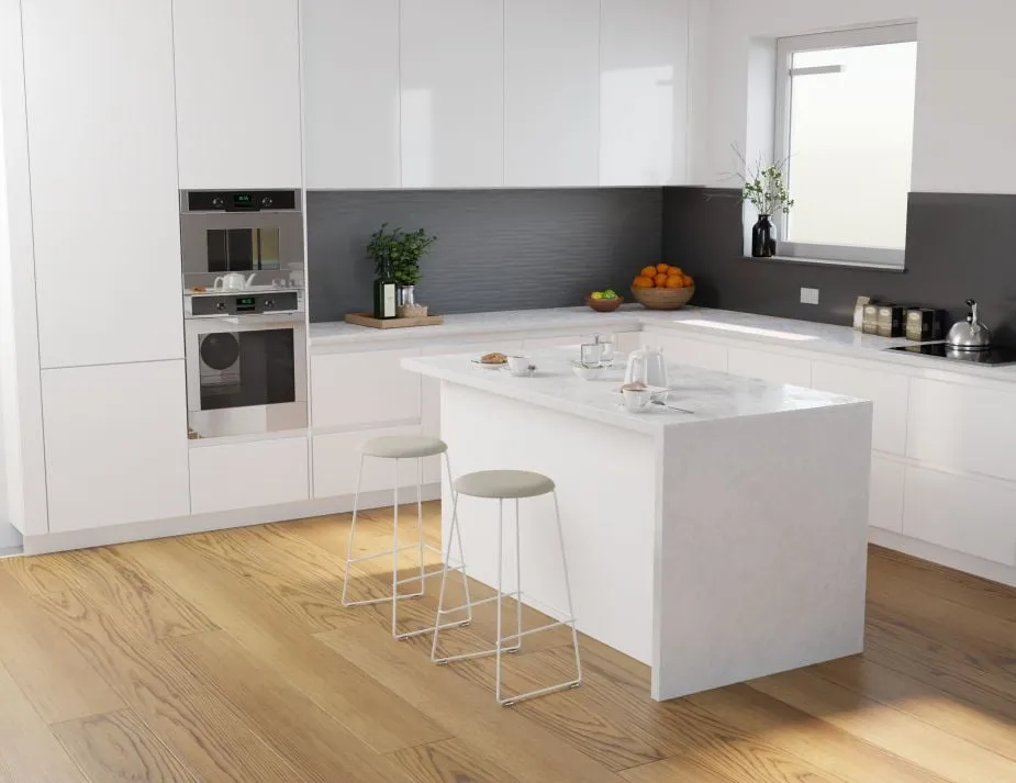Hugo Bar Stool - White - Fabric Seat - 67cm Kitchen Height - Anthracite Fabric Seat