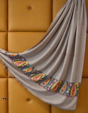 Kani Pashmina Shawl In Natural Base & Black Border 5370