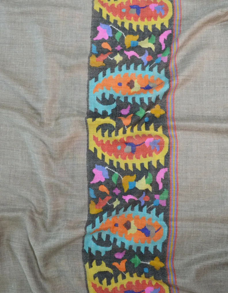 Kani Pashmina Shawl In Natural Base & Black Border 5370
